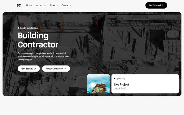 Site web d'une entreprise de construction créé avec Mobirise (thème ApexM5), vue ordinateur