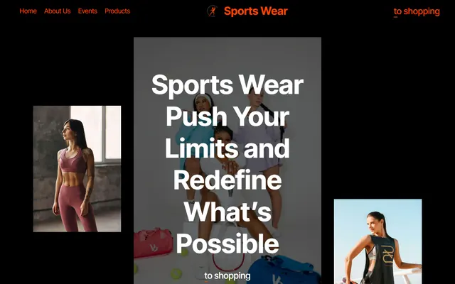 Tienda online de ropa deportiva creada con Mobirise (tema ElementM5), vista de escritorio