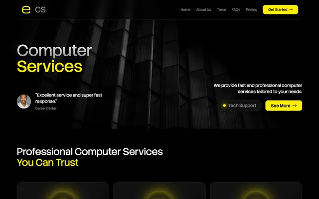 Site web d'une société de services informatiques créé avec Mobirise (thème EngineM5), vue ordinateur