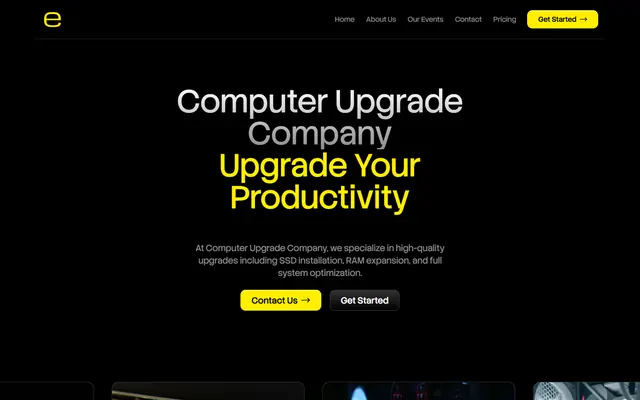 Sito web di un'azienda di aggiornamento hardware per computer creato con Mobirise (tema EngineM5), vista desktop
