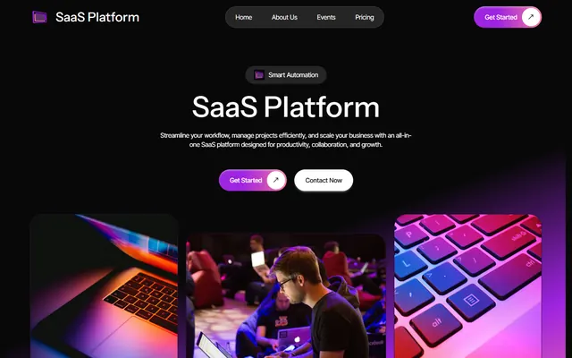 Site web d'une plateforme SaaS créé avec Mobirise (thème PrismM5), vue ordinateur