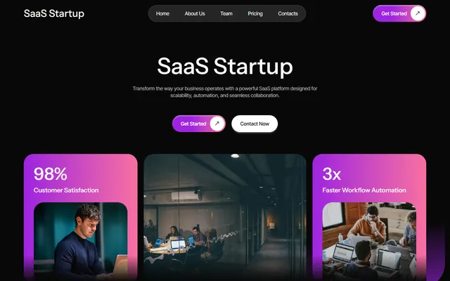 Sitio web de una startup SaaS creado con Mobirise (tema PrismM5), vista de escritorio
