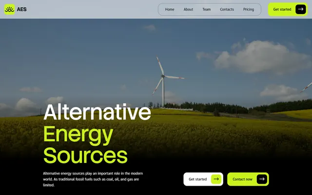 Alternative energy company website made with Mobirise (ShineM5 theme), desktop view