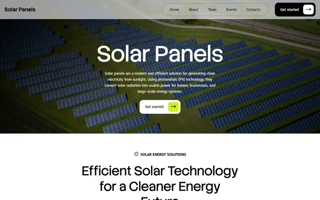Solar panel installer website made with Mobirise (ShineM5 theme), desktop view