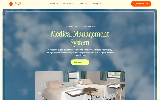 Medical management software website made with Mobirise (SpecialtyM5 theme), desktop view