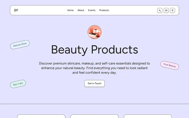 Sitio web de una marca de productos de belleza creado con Mobirise (tema WonderM5), vista de escritorio