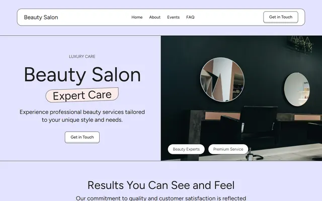 Beauty salon website made with Mobirise (WonderM5 theme), desktop view