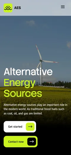 Alternative energy company website made with Mobirise, on a phone