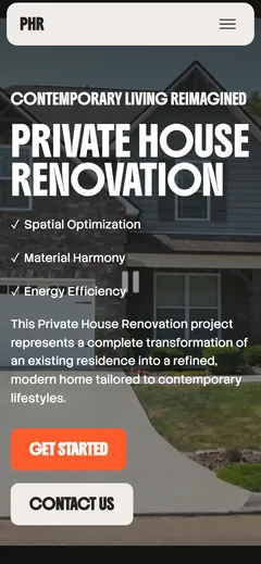 House renovation company website made with Mobirise, on a phone