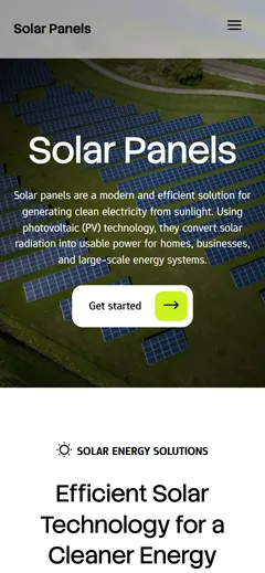Solar panel installer website made with Mobirise, on a phone